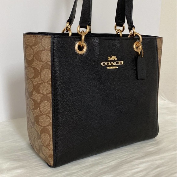 New Coach Jes Tote In Signature Canvas/Refined Pebble Leather/ Black-Brown - Picture 3 of 11